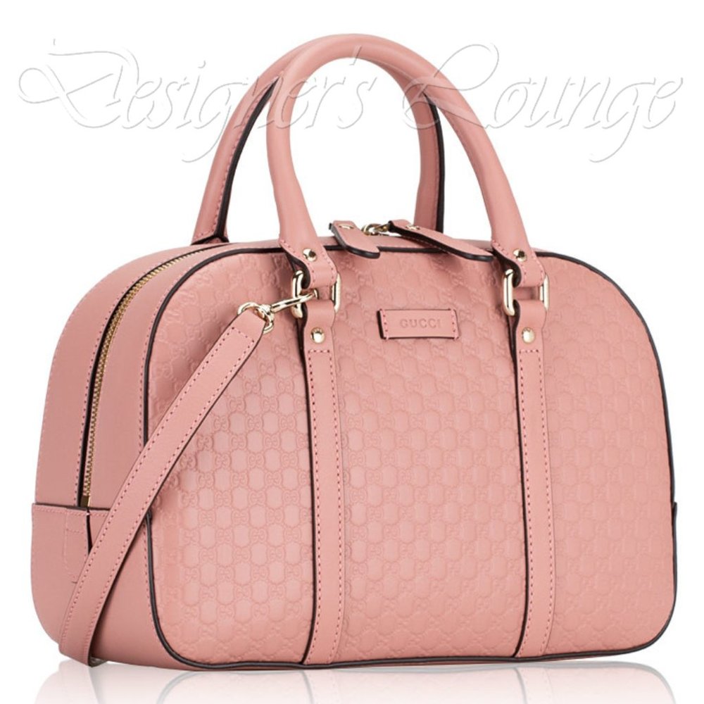 NEW GUCCI Micro GG Guccissima BREE Soft Pink Leather Medium Boston Bag $1,690